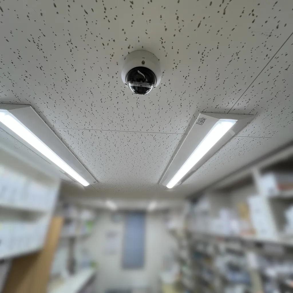 天井に設置された防犯カメラが頼もしい